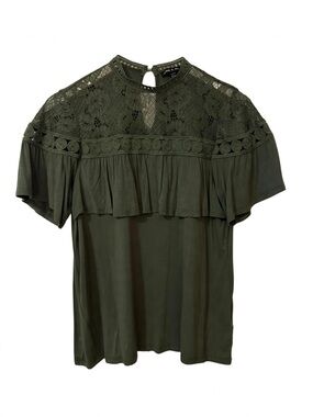 Olive Lace Ruffle Blouse